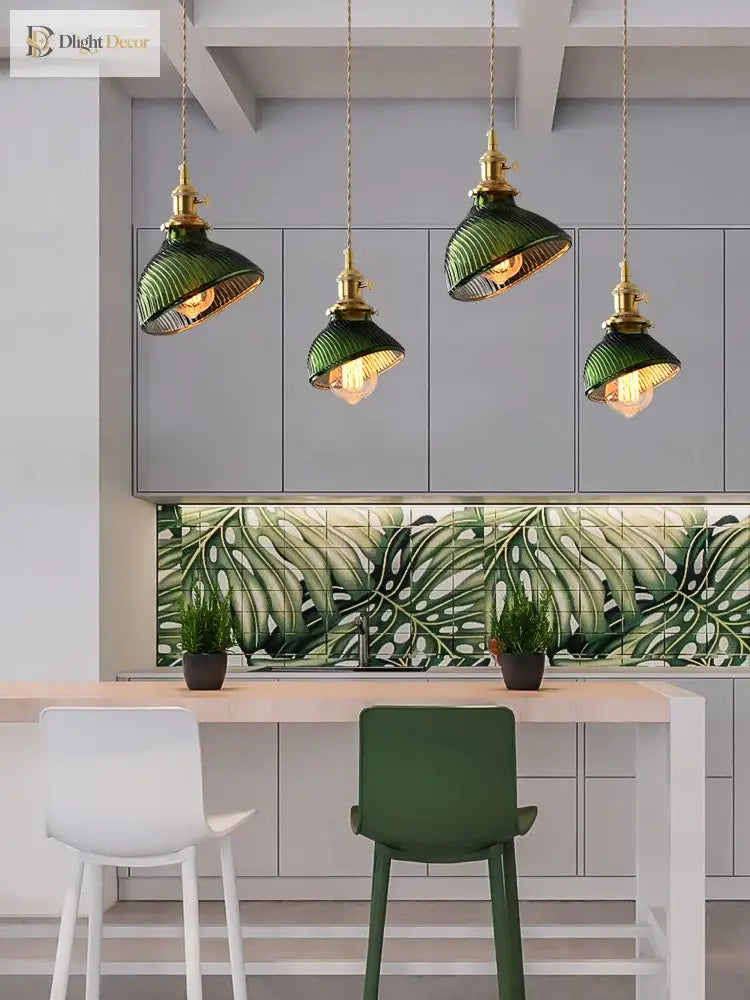 Vintage Brass Green Glass Pendant Light - Illuminate Your Dining Room Bar Or Bedroom With