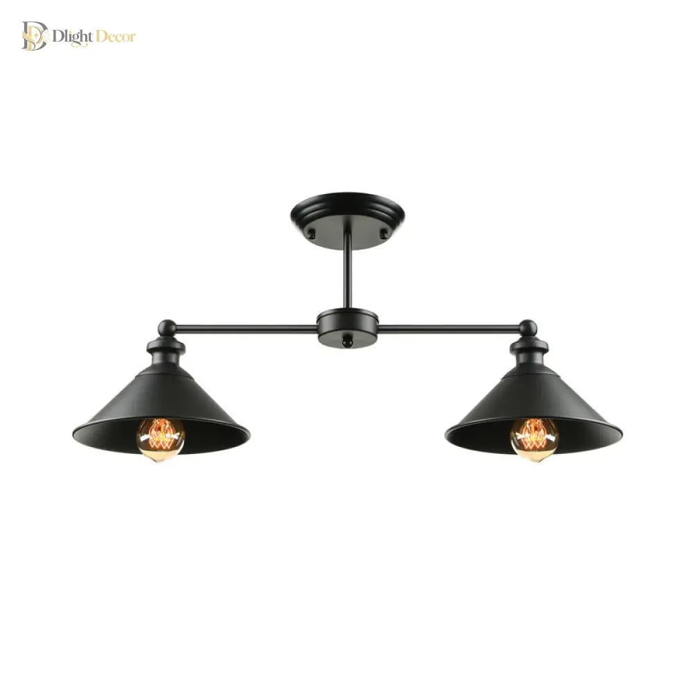 Jackson - Industrial Double Conic Semi - Flush Mount Ceiling Light (2 - Light Black)