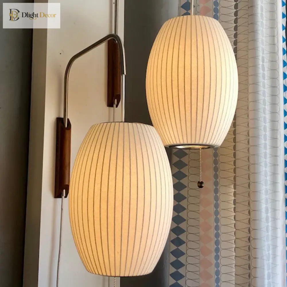 Japandi Design Nelson Wall Lamp - Hand - Woven Silk Light For Elegant Living Room And Bedroom Decor