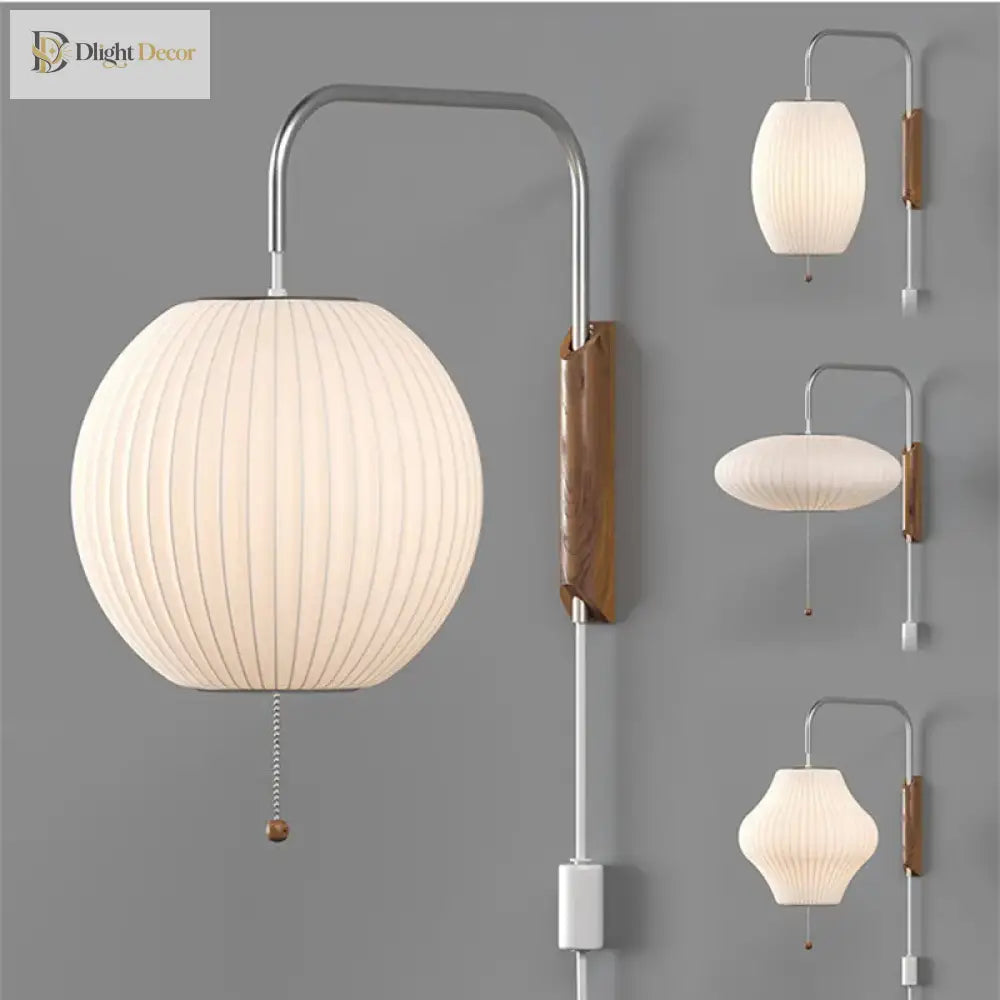 Japandi Design Nelson Wall Lamp - Hand - Woven Silk Light For Elegant Living Room And Bedroom Decor