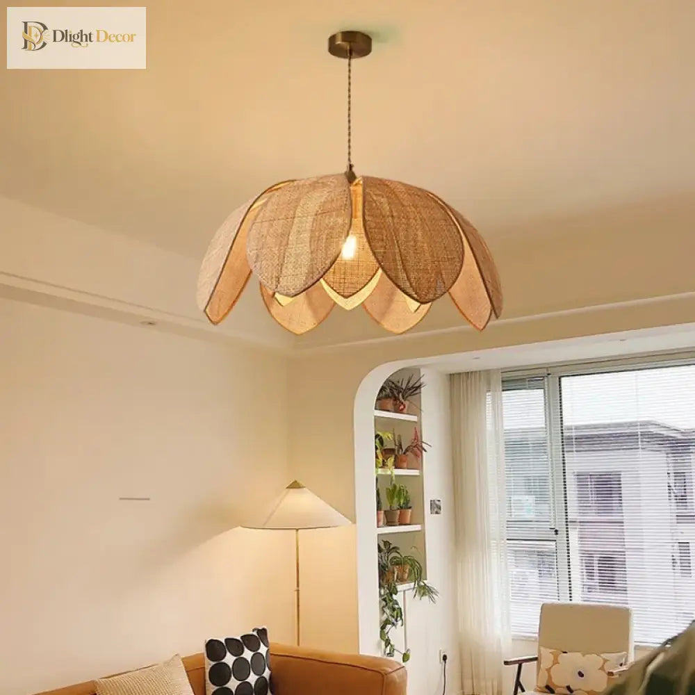Japanese Style Handmade Woven Rattan Petal Chandelier - Unique Lighting For Dining Bedroom And