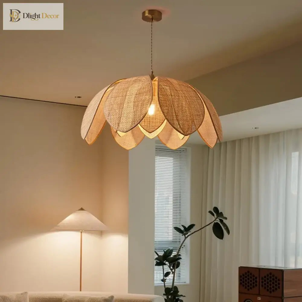 Japanese Style Handmade Woven Rattan Petal Chandelier - Unique Lighting For Dining Bedroom And
