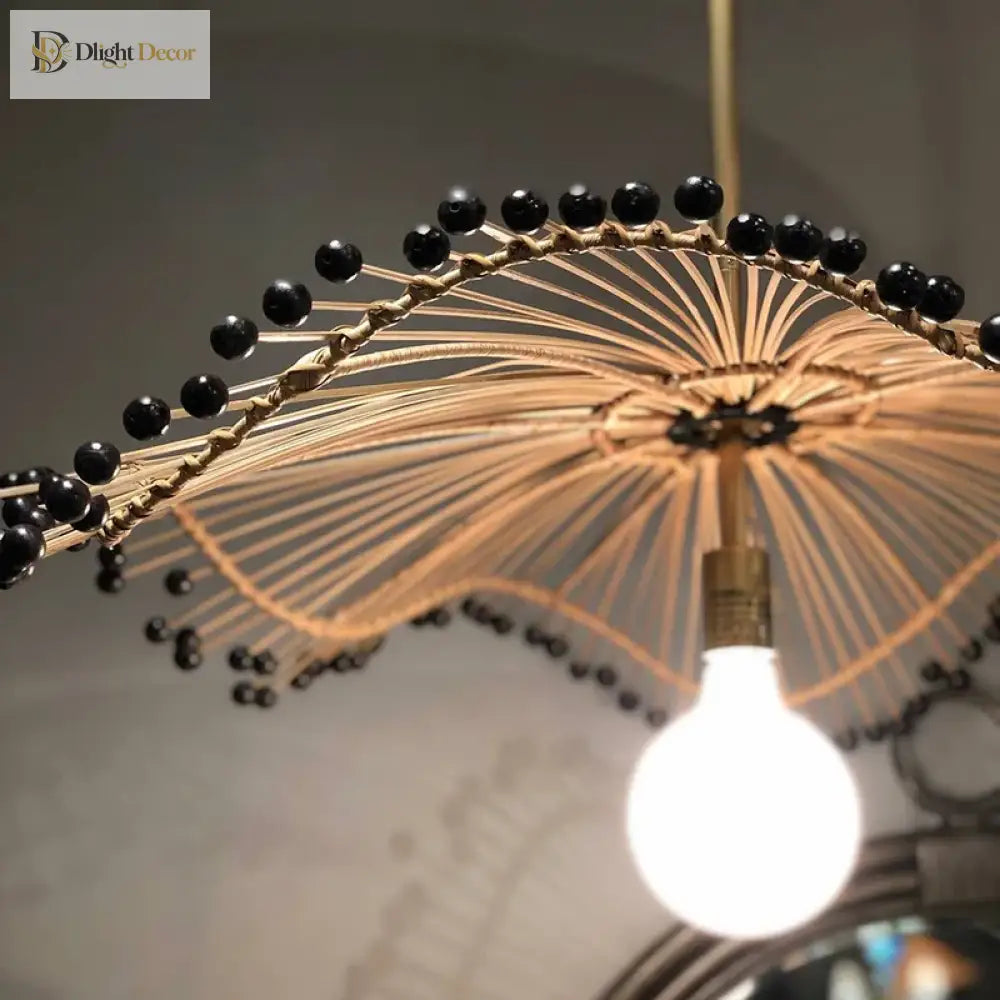 Japanese Bamboo Woven Pendant Lamp - Artistic Rattan Lighting Fixture For Restaurants Bedrooms And