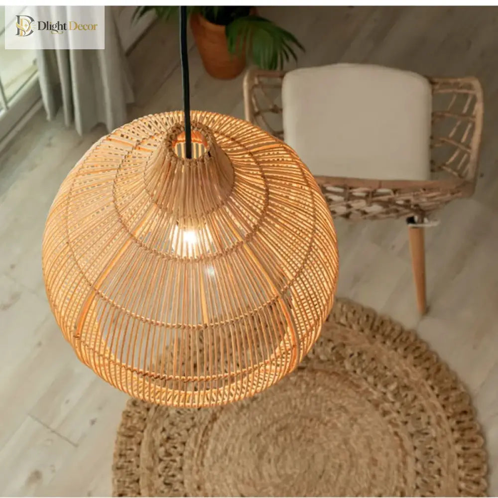 Japanese Handmade Rattan Woven Pendant Lamp - Artful Lighting For Rural Retro Decor Lights