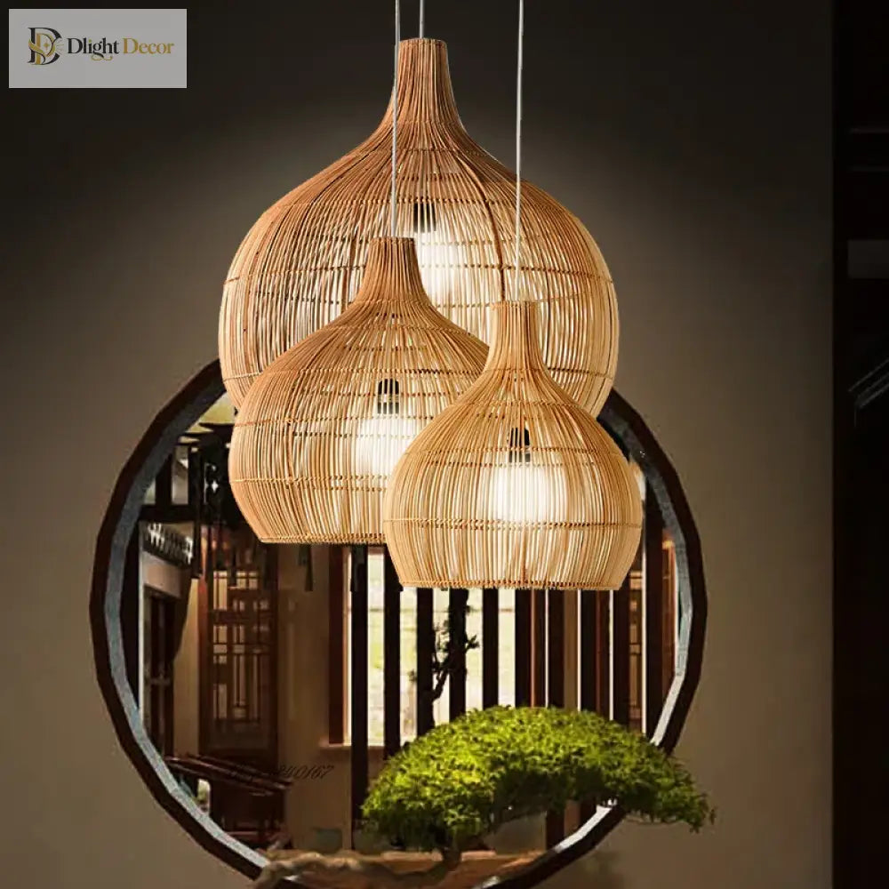 Japanese Handmade Rattan Woven Pendant Lamp - Artful Lighting For Rural Retro Decor Lights