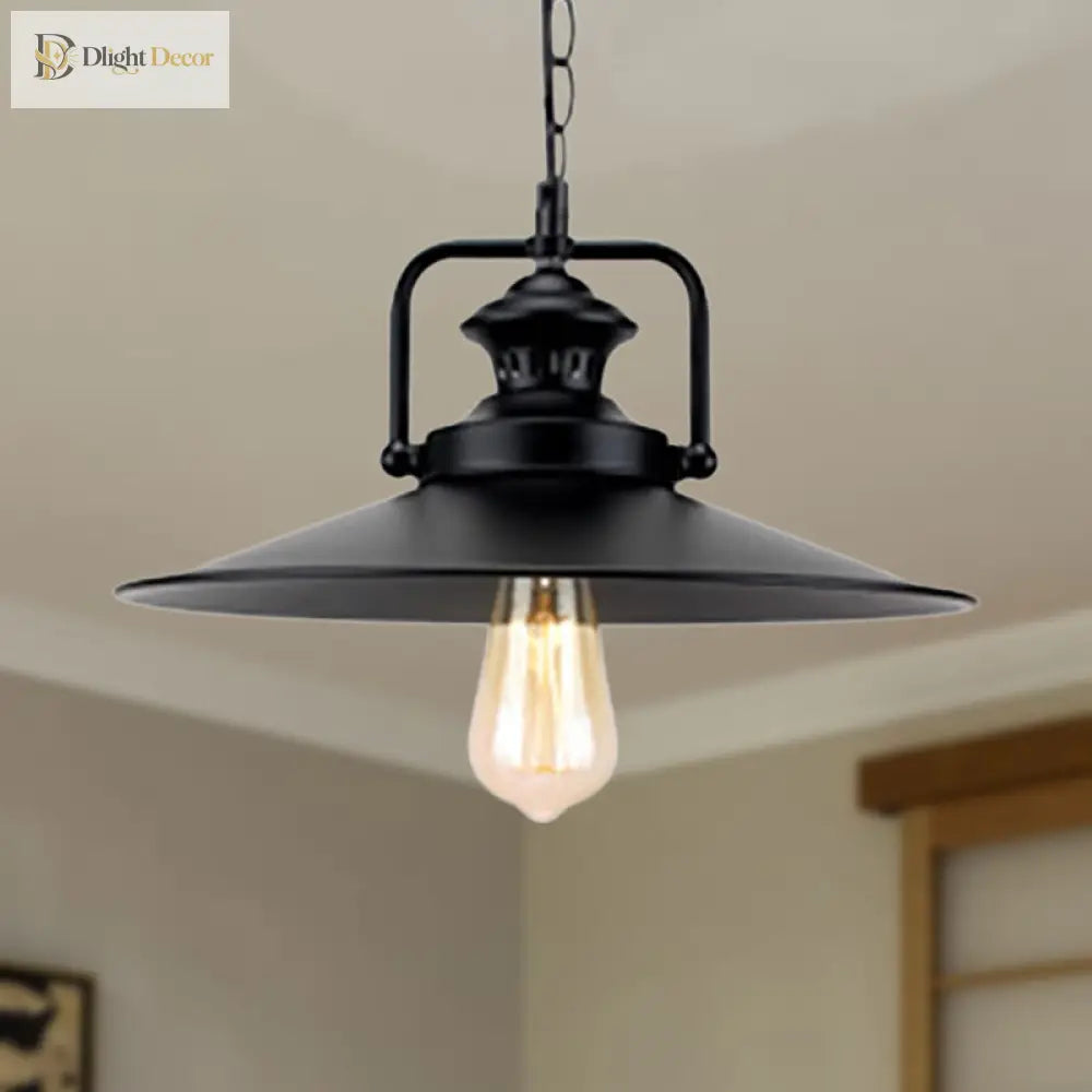 Juliette’s 10’/14’ Flared Metallic Pendant Light - Black Industrial Fixture For Lofts And