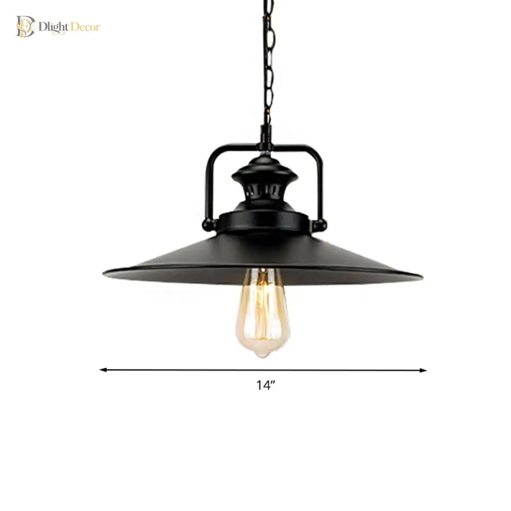 Juliette’s 10’/14’ Flared Metallic Pendant Light - Black Industrial Fixture For Lofts And