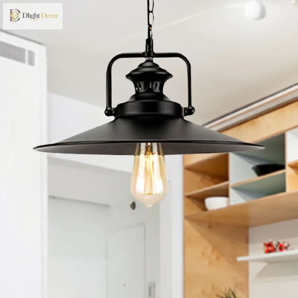 Juliette’s 10’/14’ Flared Metallic Pendant Light - Black Industrial Fixture For Lofts And