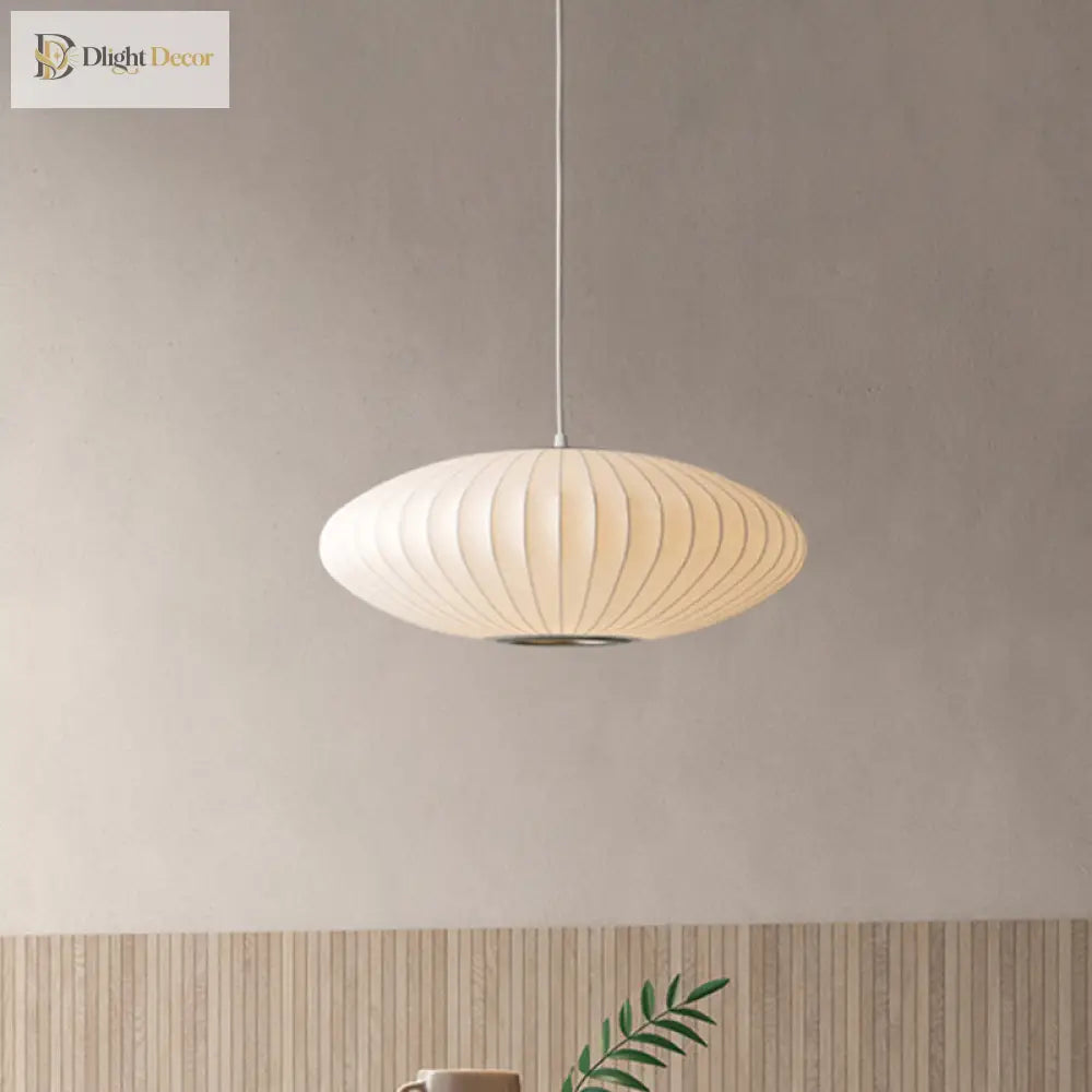 Juliette’s Saucer Hanging Ceiling Light - Modernist Fabric Pendant In White Lighting