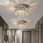 Luxury Modern K9 Crystals Ceiling Lamp - Chrome Steel Led Light For Art Deco Bedroom Lighting