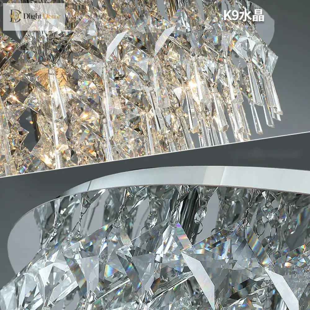 Luxury Modern K9 Crystals Ceiling Lamp - Chrome Steel Led Light For Art Deco Bedroom Lighting