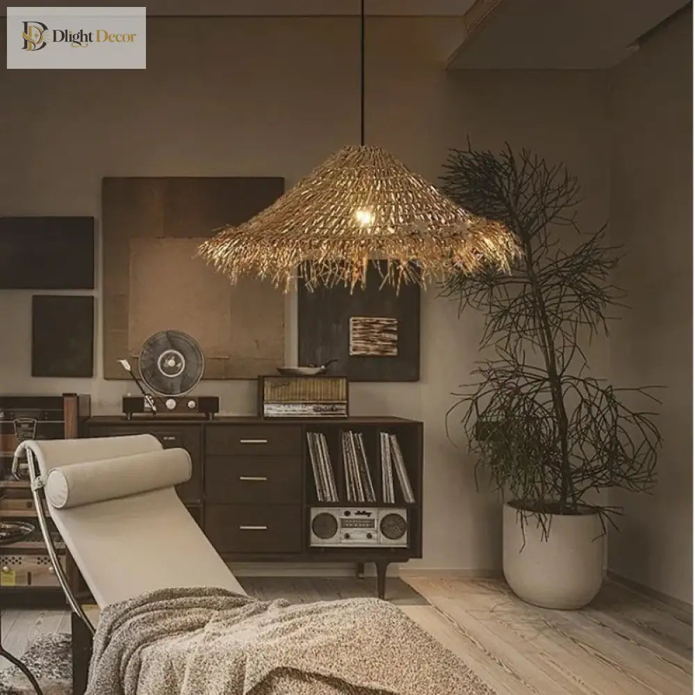 Wabi Sabi E27 Led Pendant Lights - Rattan Hanging Lamp For Dining Room Elegance
