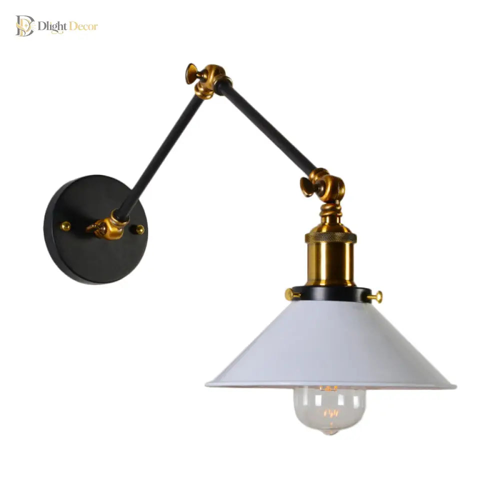 Kaylee Industrial Swing Arm Wall Lamp For Bedroom (Black/White & Brass)