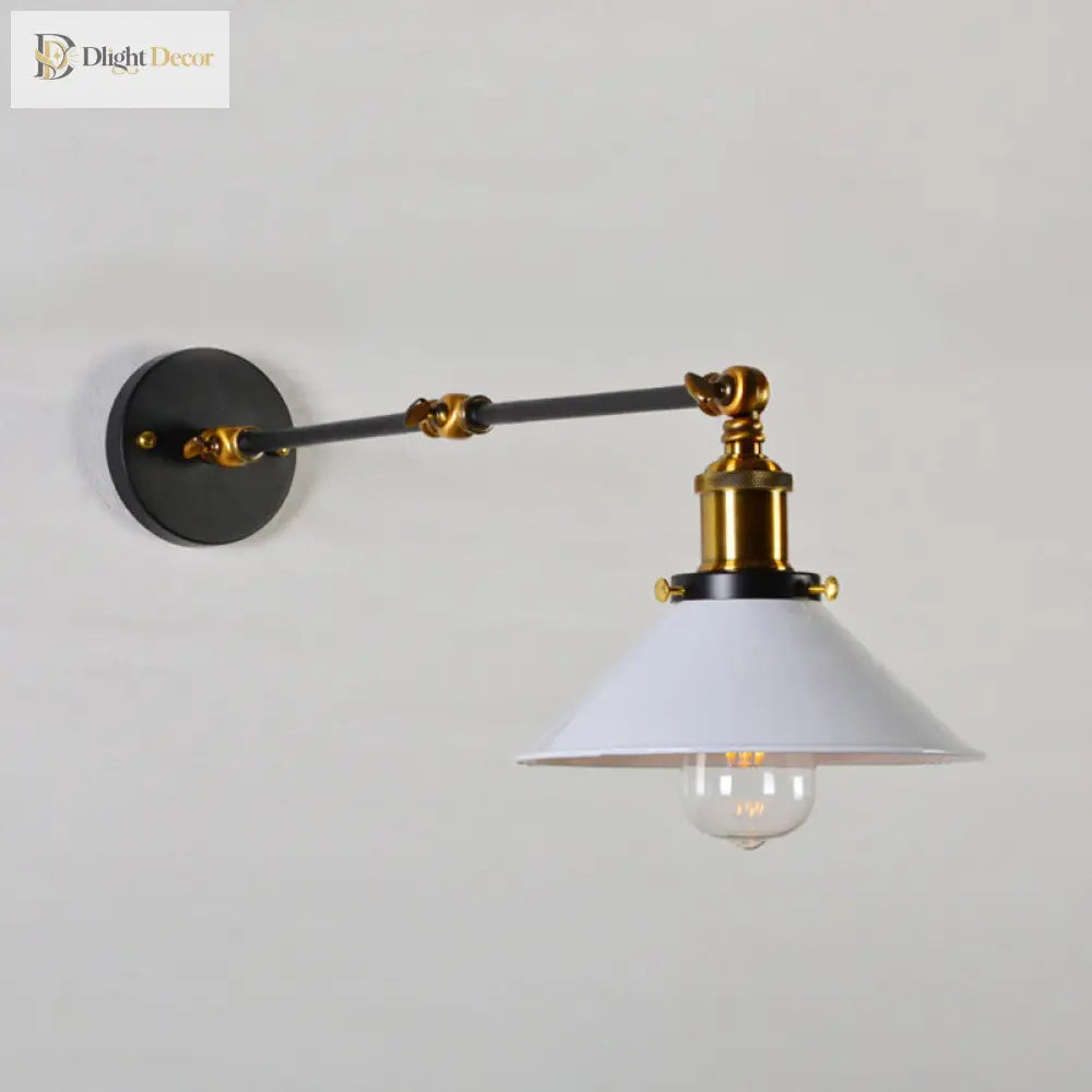 Kaylee Industrial Swing Arm Wall Lamp For Bedroom (Black/White & Brass)