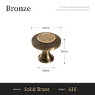 Bronze cabinet knob dimensions: 32mm top, 28mm height; solid brass 618g.