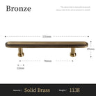Bronze cabinet pull dimensions: 151mm length, 96mm pitch; solid brass 113g.