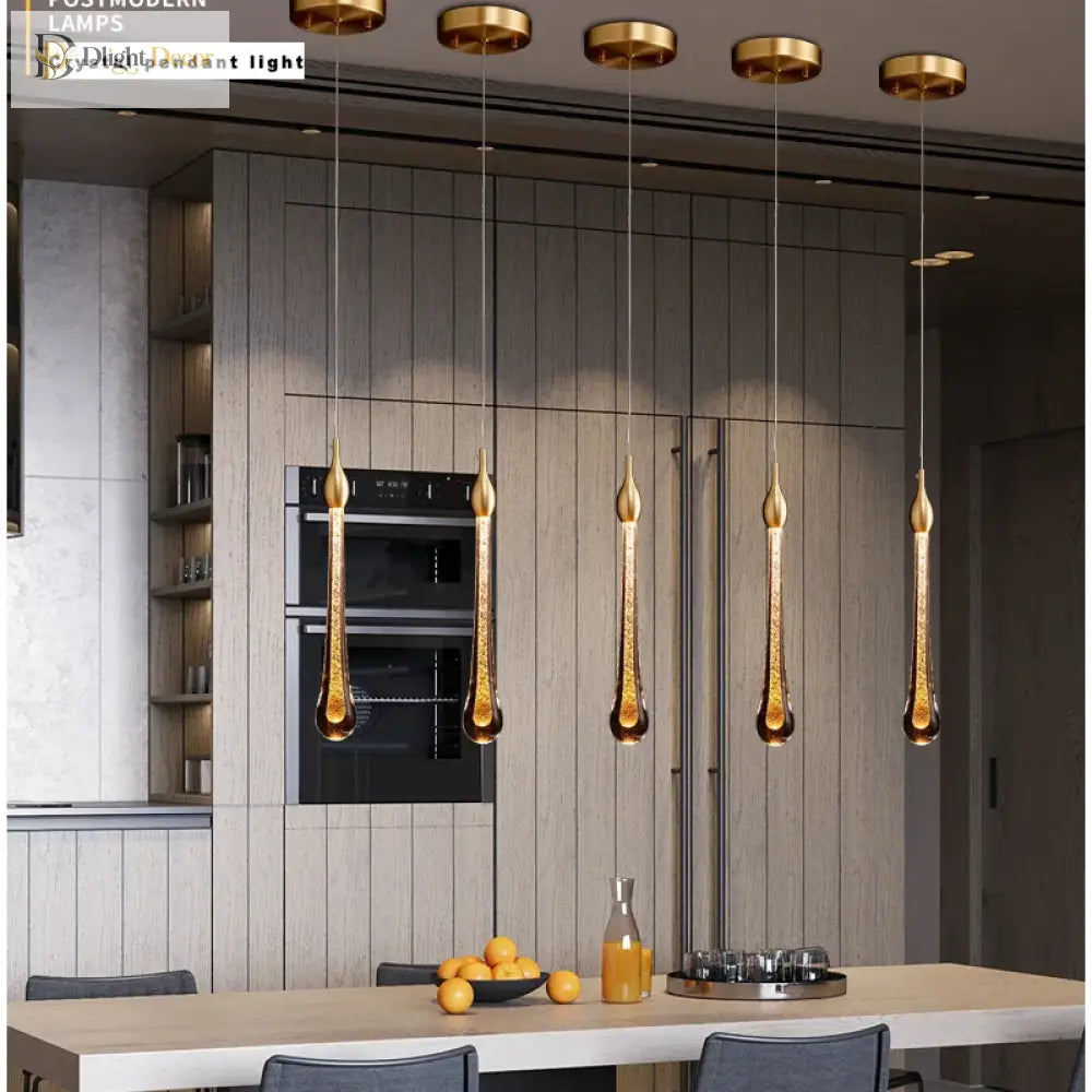 Lamp Led Chandelier - Modern Raindrop Crystal Pendant Light Fixtures In Gold For Kitchen Islands