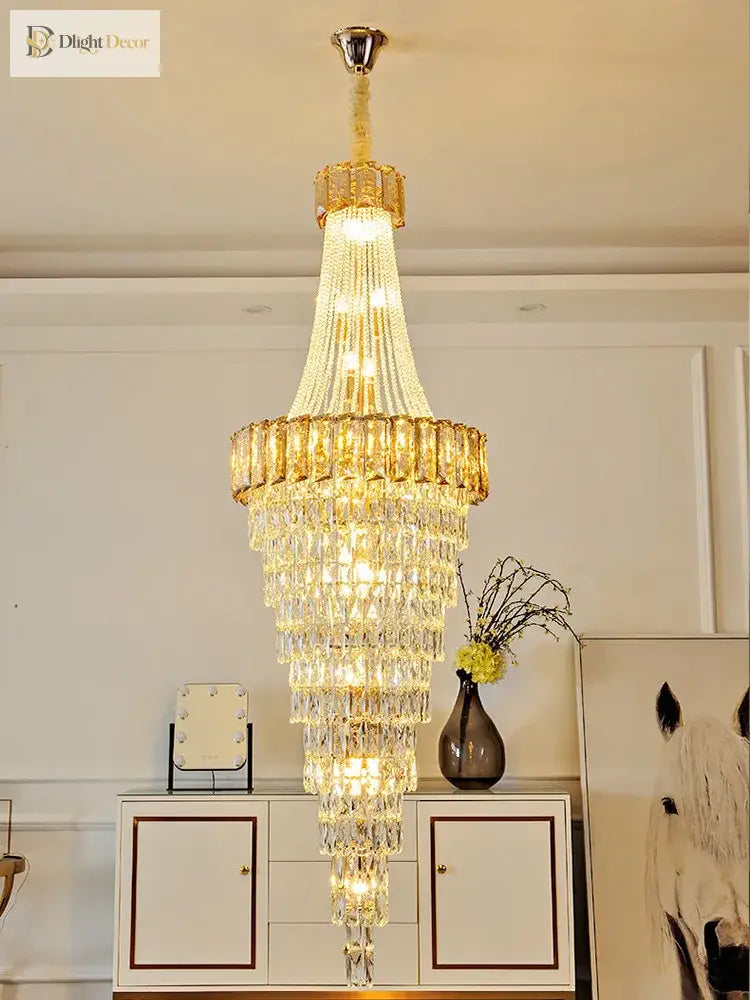 Large Modern Crystal Chandelier For Staircase Luxury Amber Smoky Gray Home Decor Hanging Light