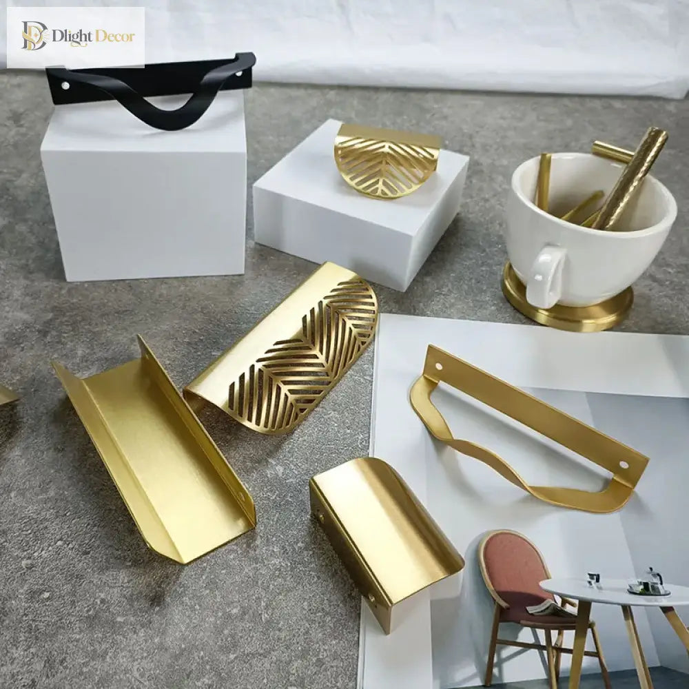 Leaf Shape Brass Handles – Hidden Knobs for Furniture Drawer Dresser and Wardrobe Knob