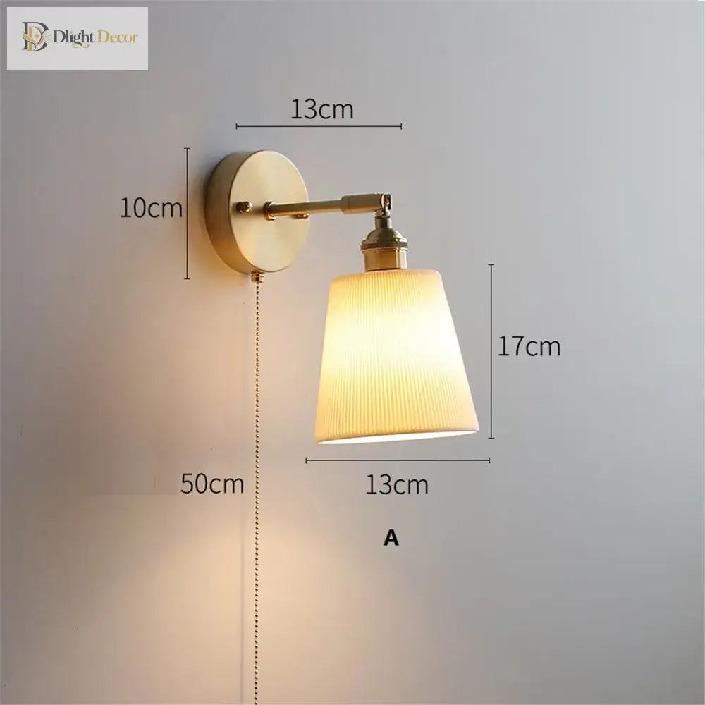 Nordic Home Decoration Bedside Ceramic Wall Light - Led Fixture With Pull Switch For Living Room