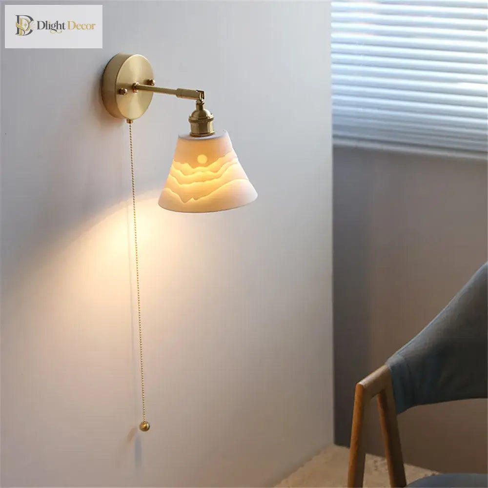 Nordic Home Decoration Bedside Ceramic Wall Light - Led Fixture With Pull Switch For Living Room