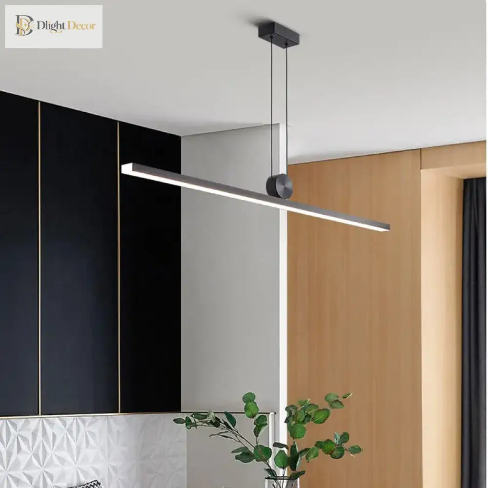 Contemporary Led Strip Pendant Lights - Stylish Black Chandelier For Living Dining Room And Kitchen
