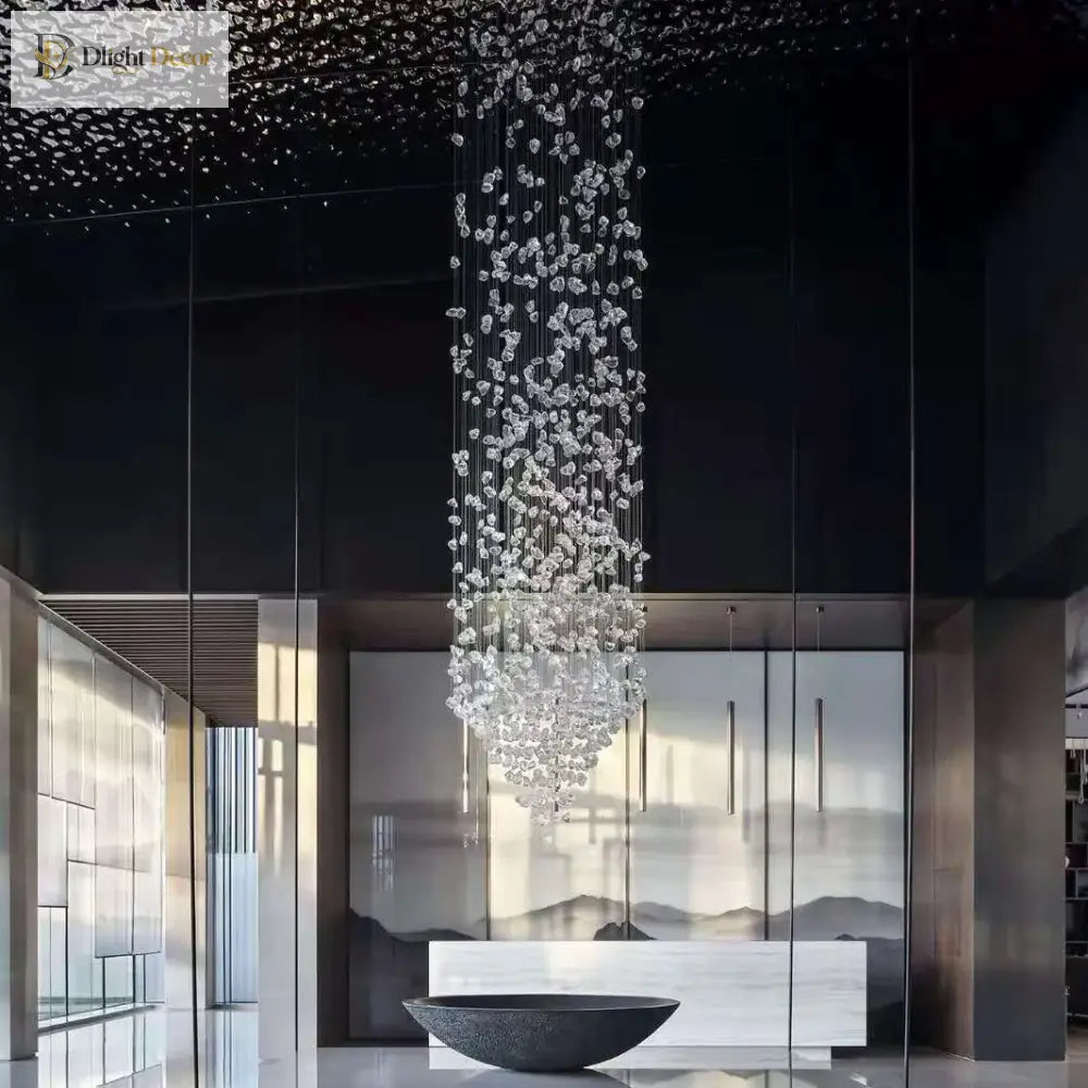 Luxury Stone Crystal Stair Chandelier - Led Lighting Fixture For Large Living Rooms Home Decor
