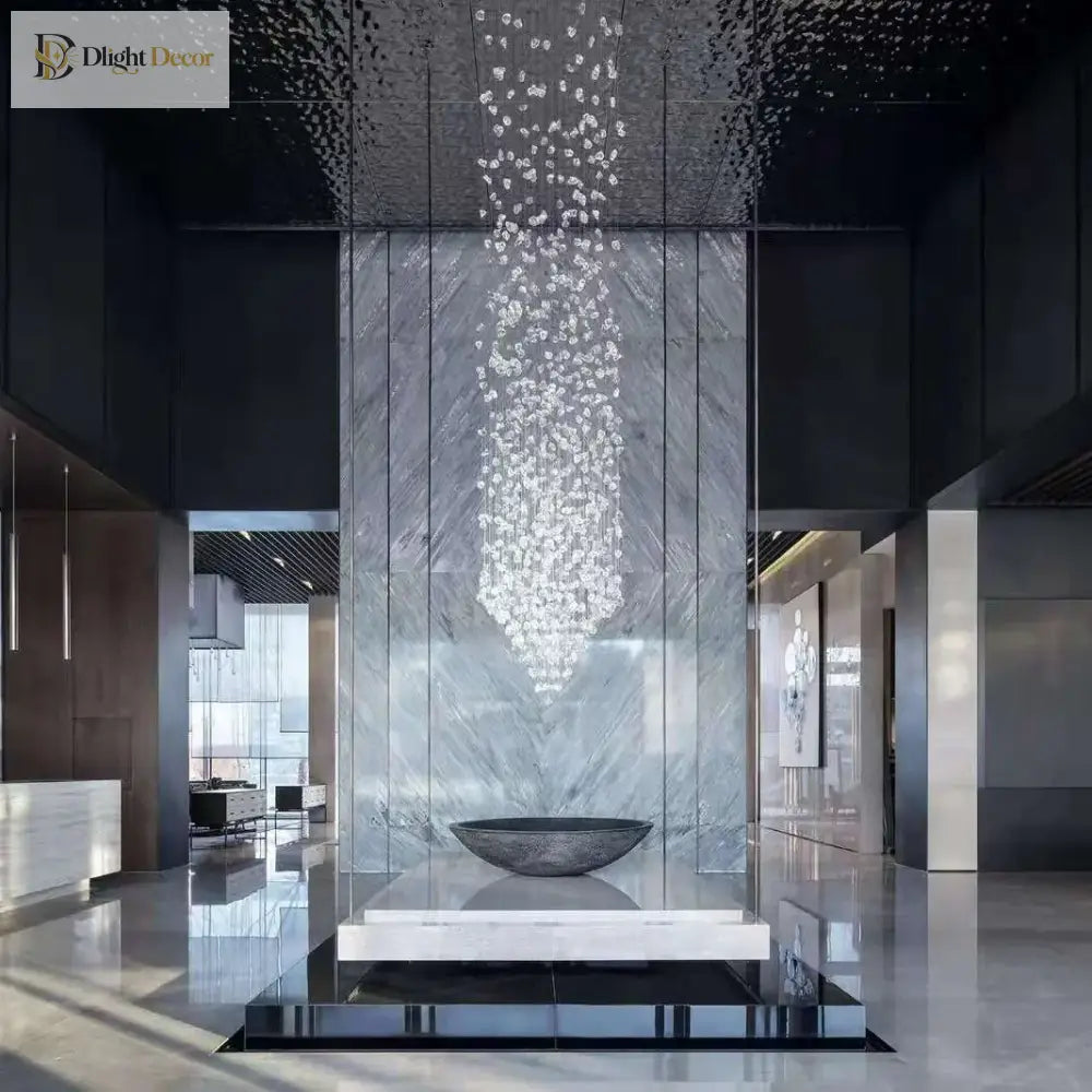 Luxury Stone Crystal Stair Chandelier - Led Lighting Fixture For Large Living Rooms Home Decor
