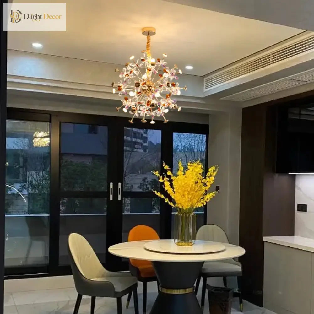 Contemporary Dandelion Led Chandelier - Fashionable Branch Design With Colorful Crystal Accents