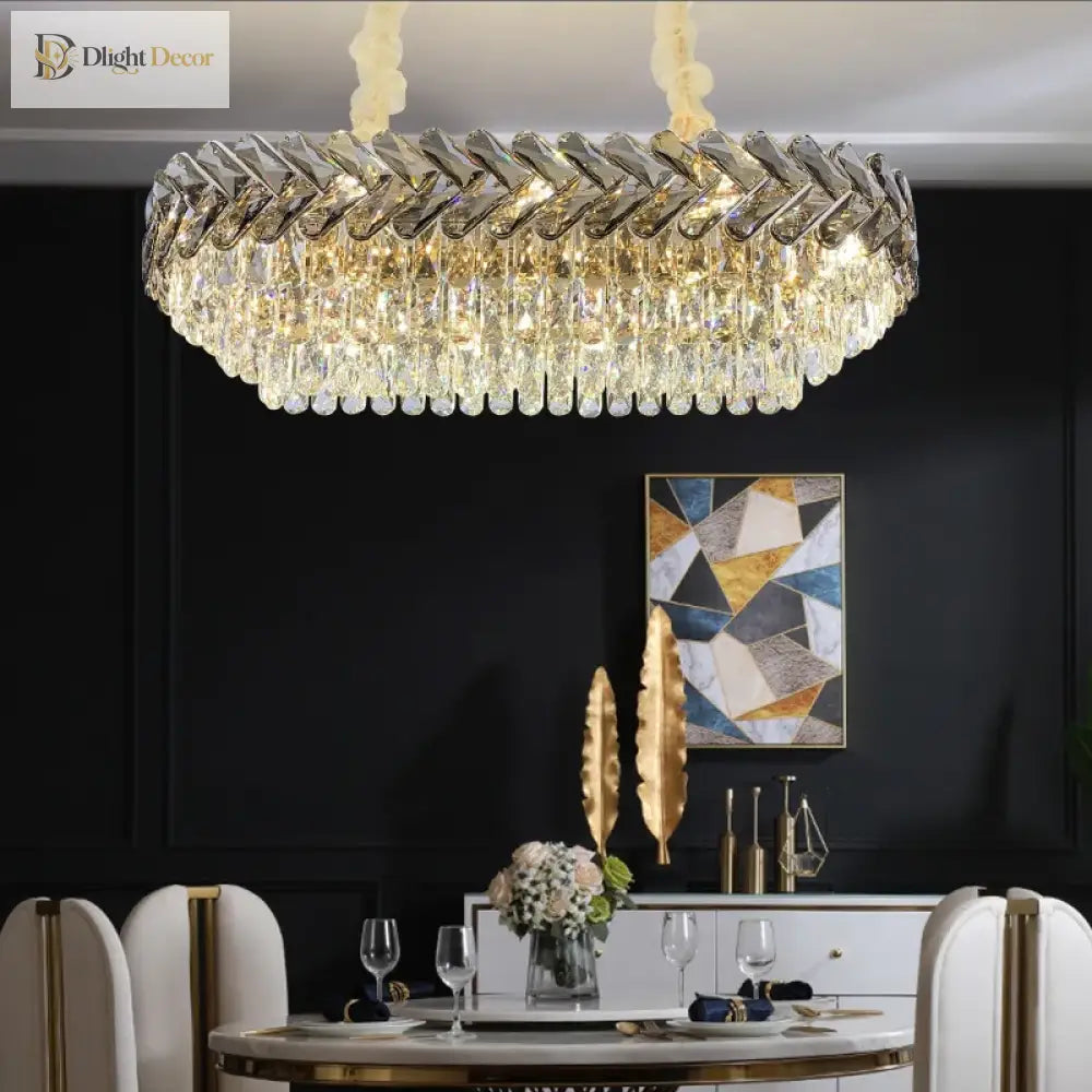 Luxury Living Room Crystal Chandelier - Elegance In Round Gold Design With Led Illumination
