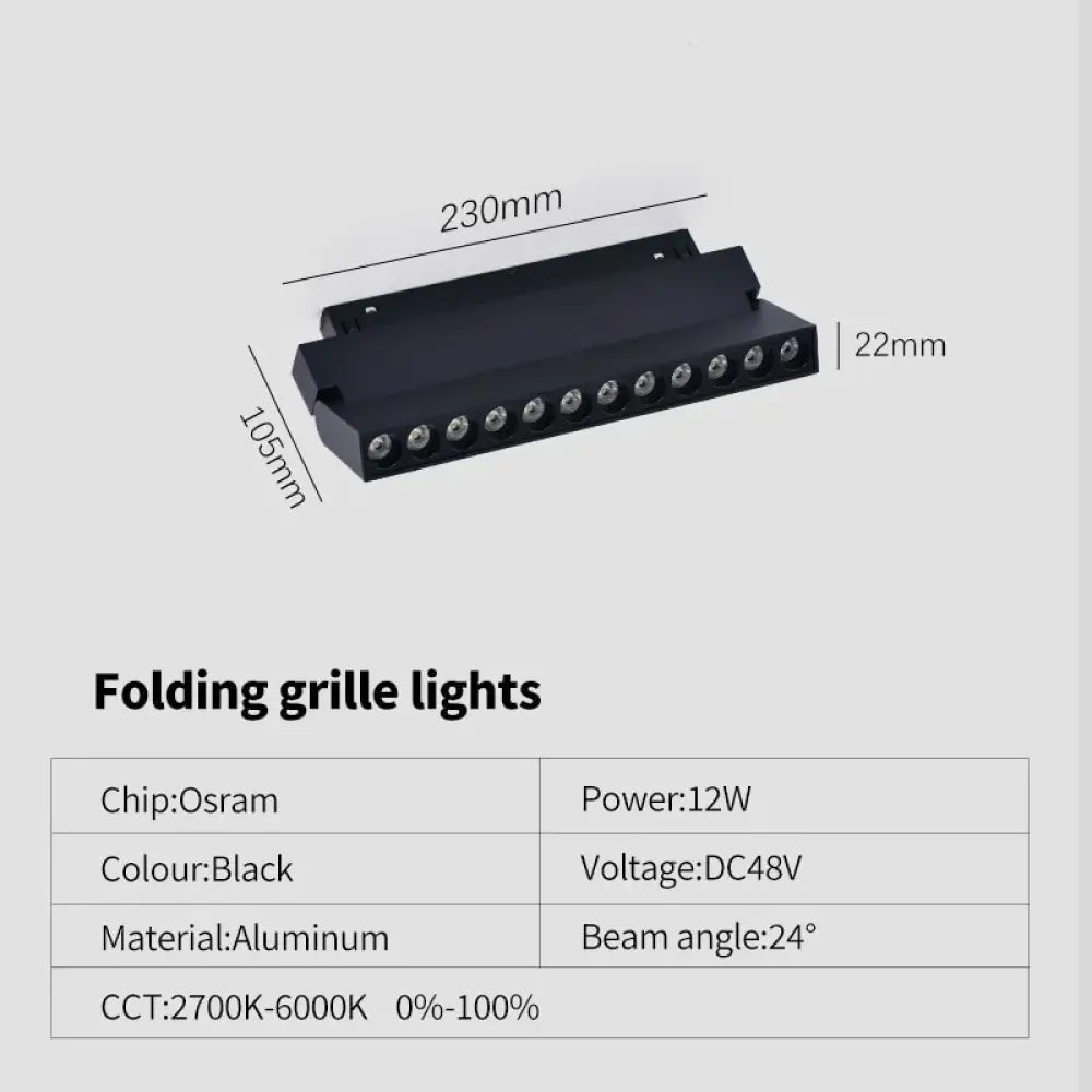 New Magnetic Track Light - Dimmable with Remote Control and 48V LED Ceiling Lamp fold grille 12w / Warm white 3000K