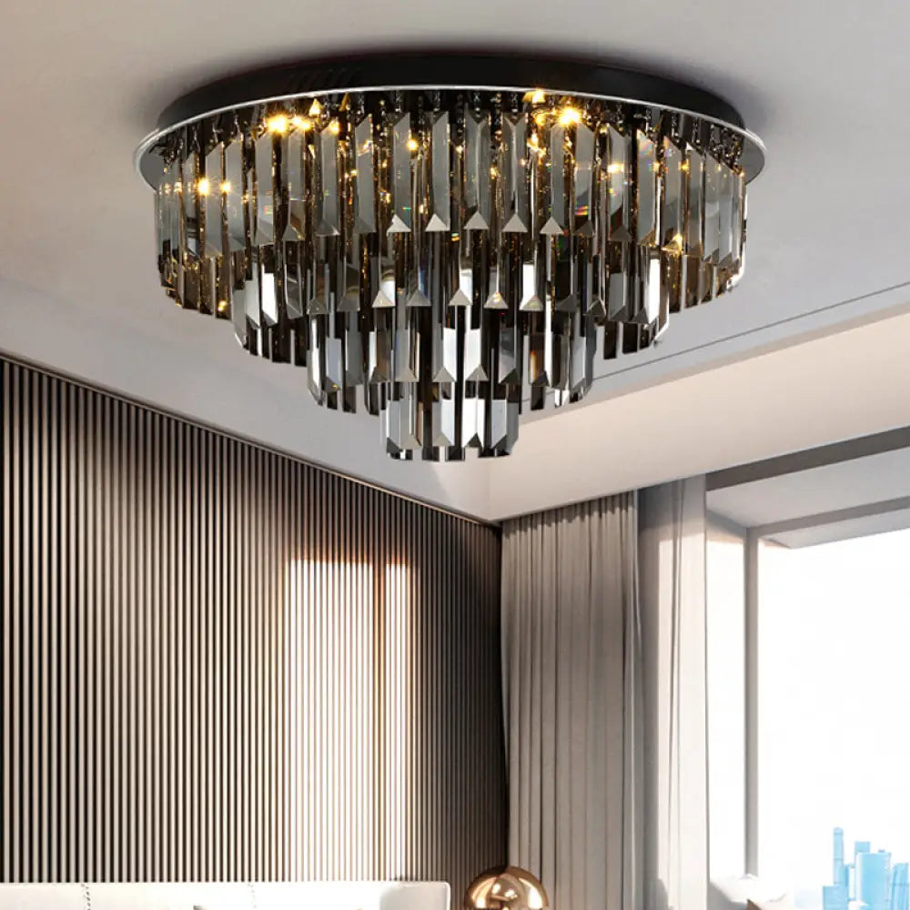 Crystal Symphony Layered LED Ceiling Light in smoke gray 23.5 inch size