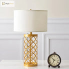 American Golden Wrought Iron Hollow Pattern Table Lamp - Luxury Bedside Led Desk Lighting