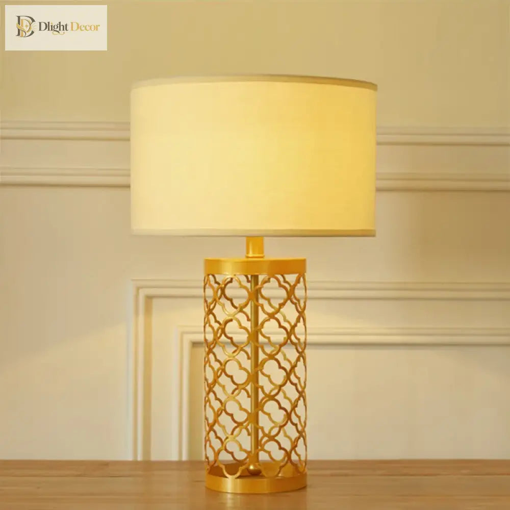 American Golden Wrought Iron Hollow Pattern Table Lamp - Luxury Bedside Led Desk Lighting