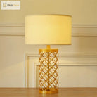 American Golden Wrought Iron Hollow Pattern Table Lamp - Luxury Bedside Led Desk Lighting