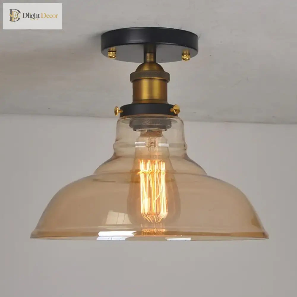 Vintage Industrial Glass And Copper Led Ceiling Light - Stylish Illumination For Aisle Corridor