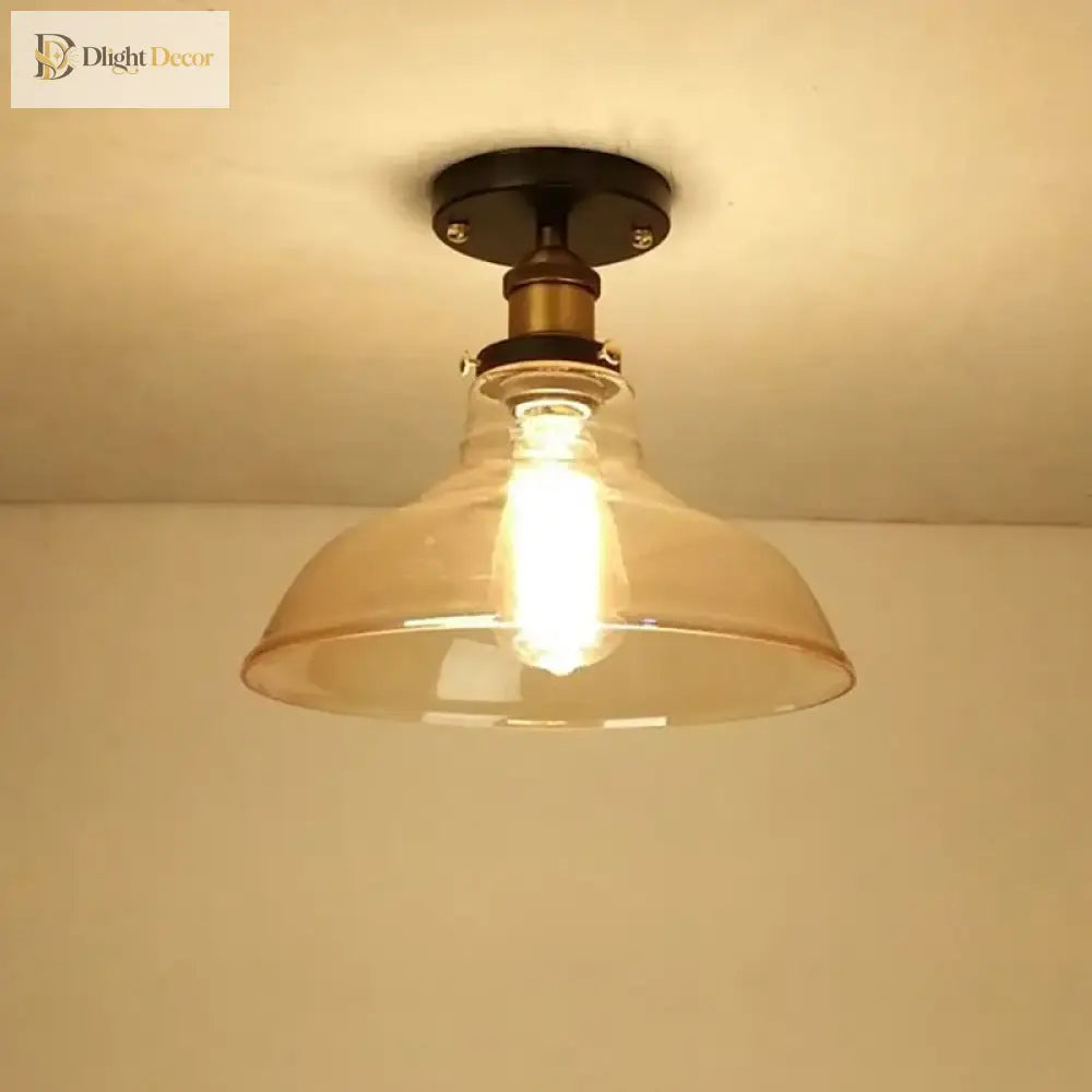 Vintage Industrial Glass And Copper Led Ceiling Light - Stylish Illumination For Aisle Corridor