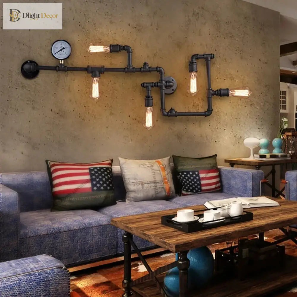 Vintage Retro Loft Industrial Wall Light - Unique Water Pipe Gear Led Lamp For Restaurant Bar And