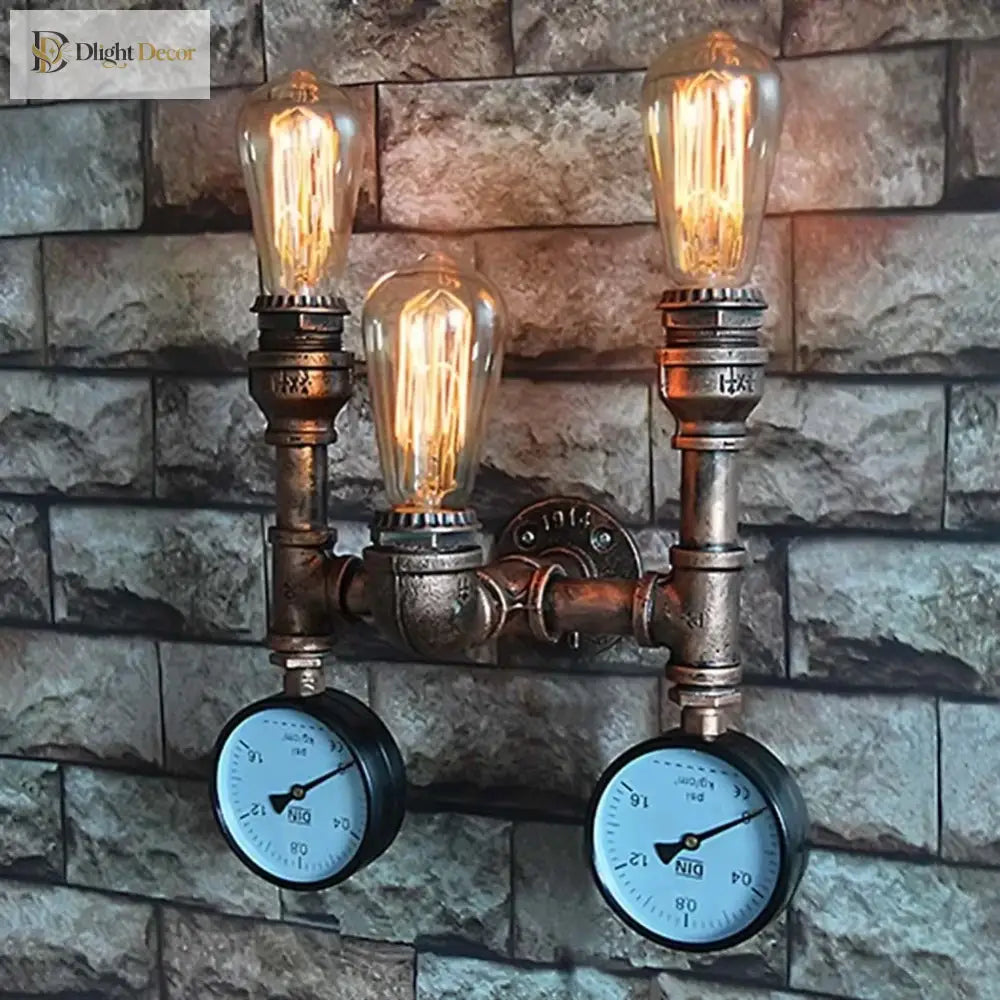 Vintage Retro Loft Industrial Wall Light - Unique Water Pipe Gear Led Lamp For Restaurant Bar And