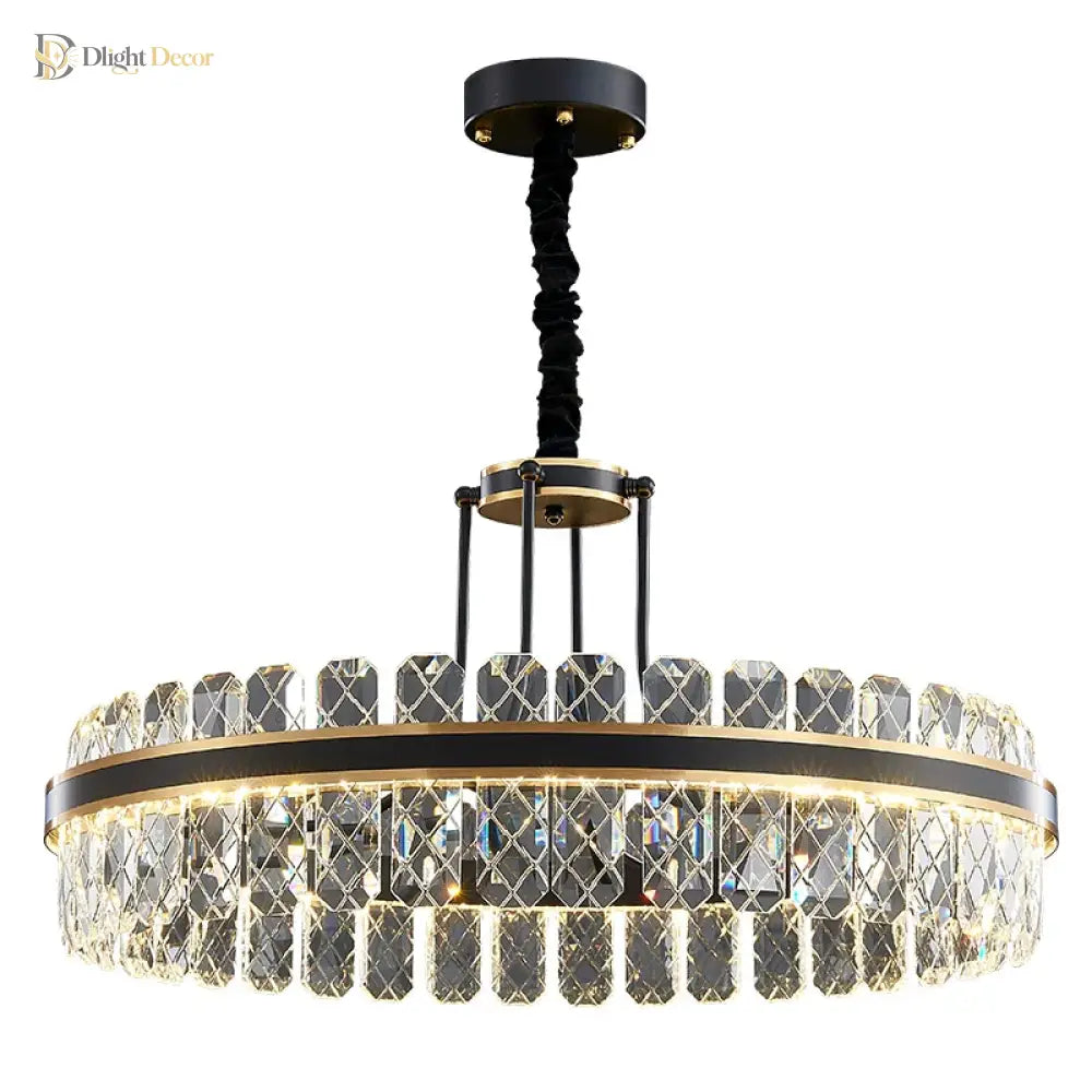 Crystal Chandelier - Modern Minimalist Led Black Leather Design For Living Rooms Bedrooms And