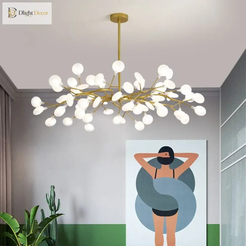 Modern Firefly Led Chandelier - Black And Gold Ceiling Pendant Lamp For Living Room Bedroom Hall