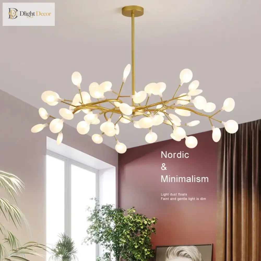 Modern Firefly Led Chandelier - Black And Gold Ceiling Pendant Lamp For Living Room Bedroom Hall
