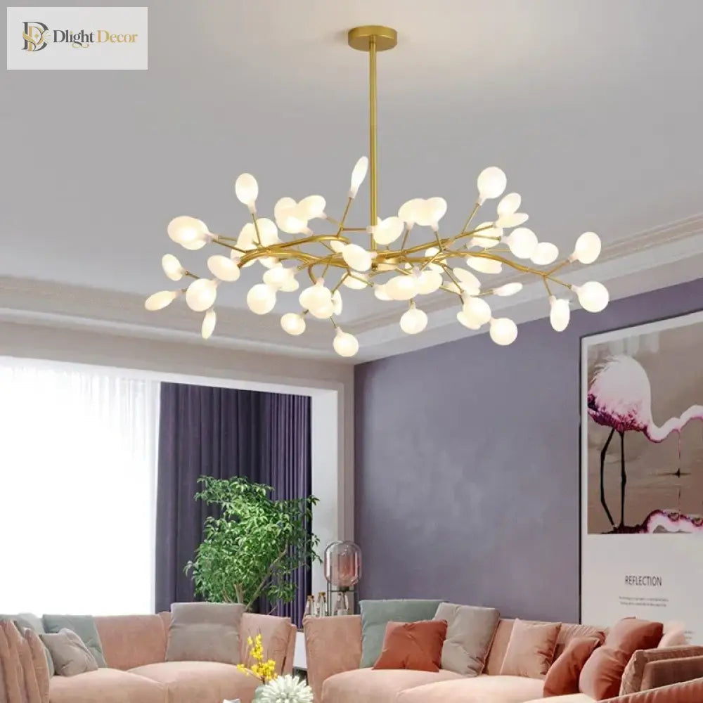 Modern Firefly Led Chandelier - Black And Gold Ceiling Pendant Lamp For Living Room Bedroom Hall