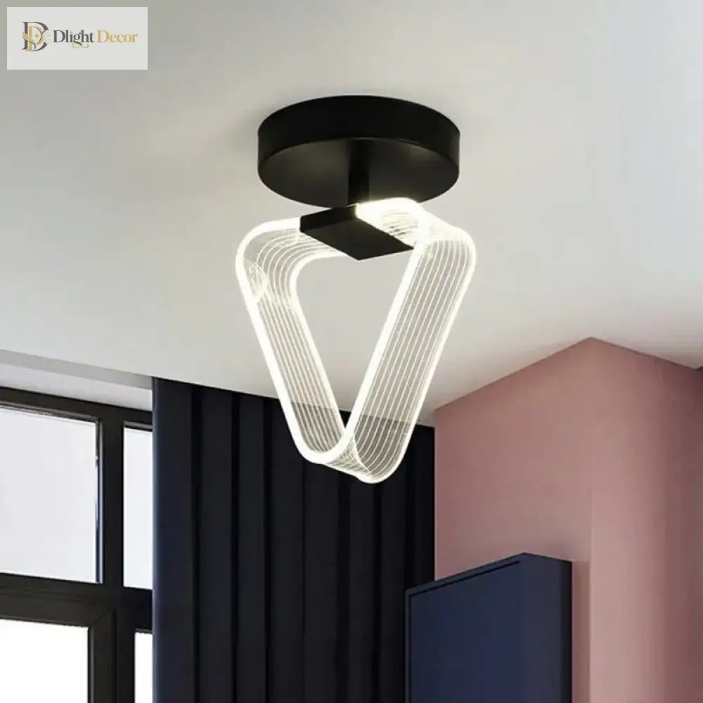 Modern Led Ceiling Light - Acrylic Geometry Linear Decoration Lamp In Black And Gold For Bedroom