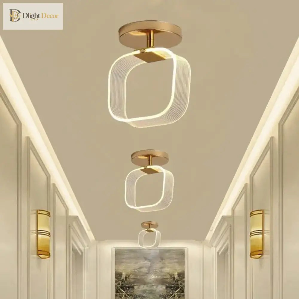 Modern Led Ceiling Light - Acrylic Geometry Linear Decoration Lamp In Black And Gold For Bedroom