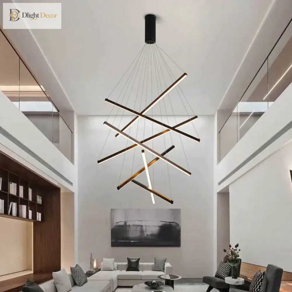 Modern Black LED Staircase Chandelier – configuration option 8