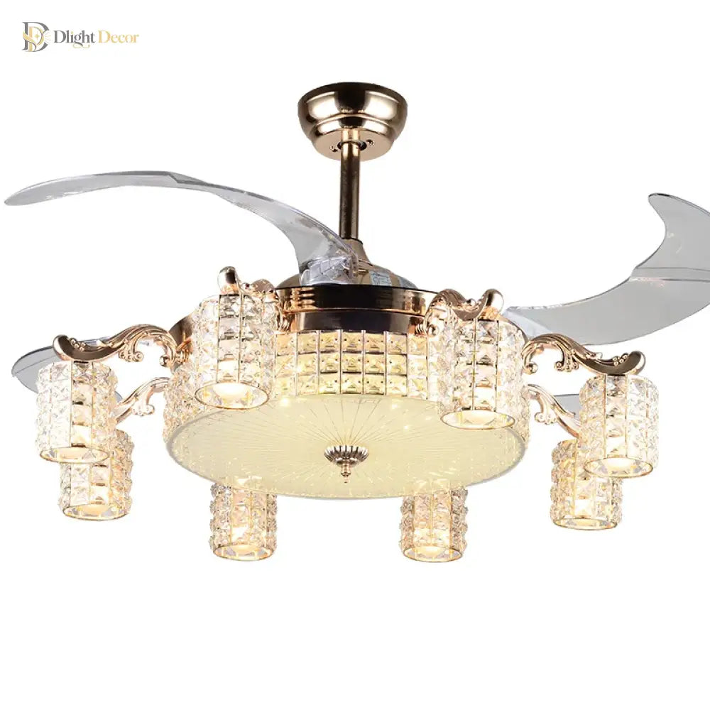 Led Crystal Gold Fan Lights Living Room Modern With Remote Control Luxury Ceiling Fans 110V 260V