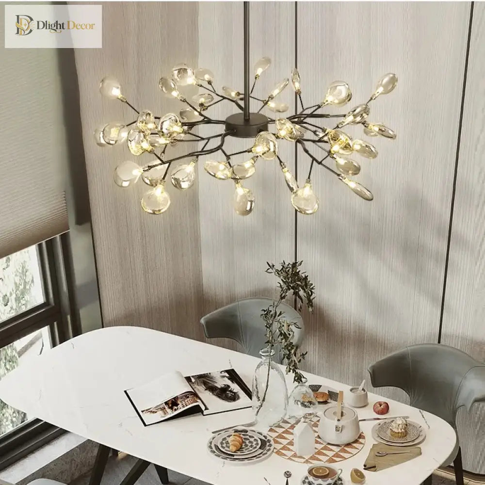Modern Led Firefly Ceiling Chandelier - Contemporary Tree Branch Pendant Hanging Lamp With G4 Bulbs