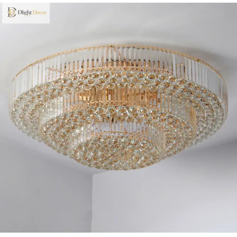 Modern Golden Rectangle Round Crystal Ceiling Light - Elegant Led Lighting For Living Rooms Dining