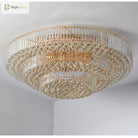 Modern Golden Rectangle Round Crystal Ceiling Light - Elegant Led Lighting For Living Rooms Dining